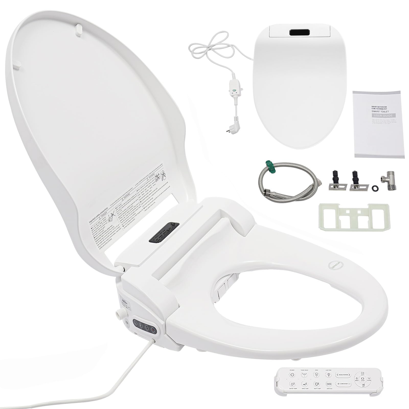 Bidet electrónico, asiento de inodoro inteligente inteligente, bidé de inodoro con control remoto y boquilla, múltiples modos de limpieza, agua ajustable y temperatura del asiento, secado de aire