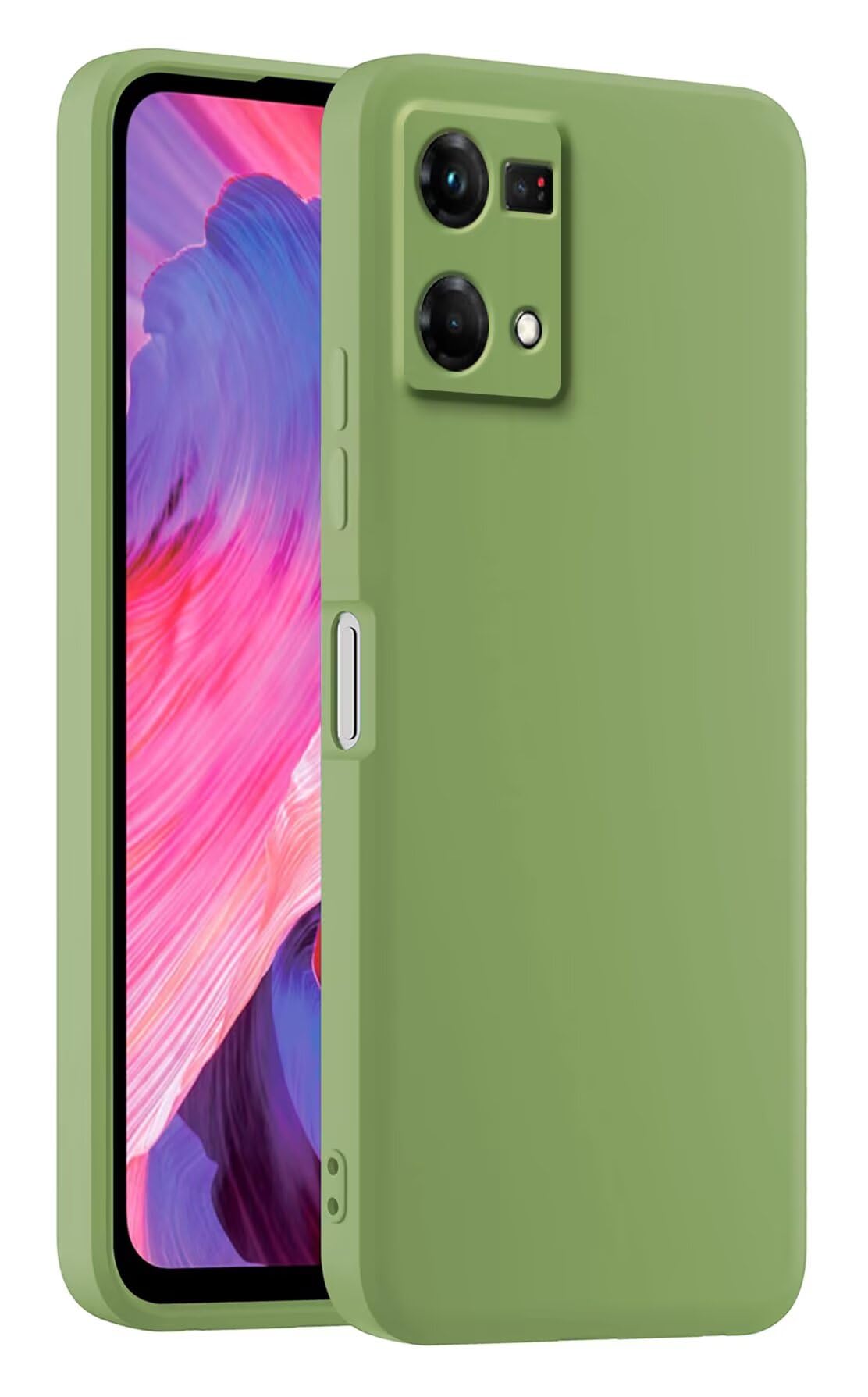 HULLIN Custodia per Telefono in Silicone Colorato, Adatta per OPPO Reno7 4G (6.43") - Verde Matcha