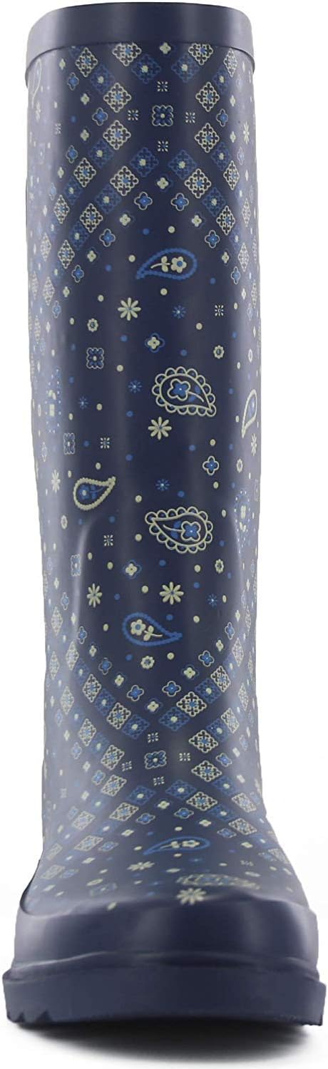Western Chief Waterproof Printed Wide Calf Rain Boot 10 Bandana Navy