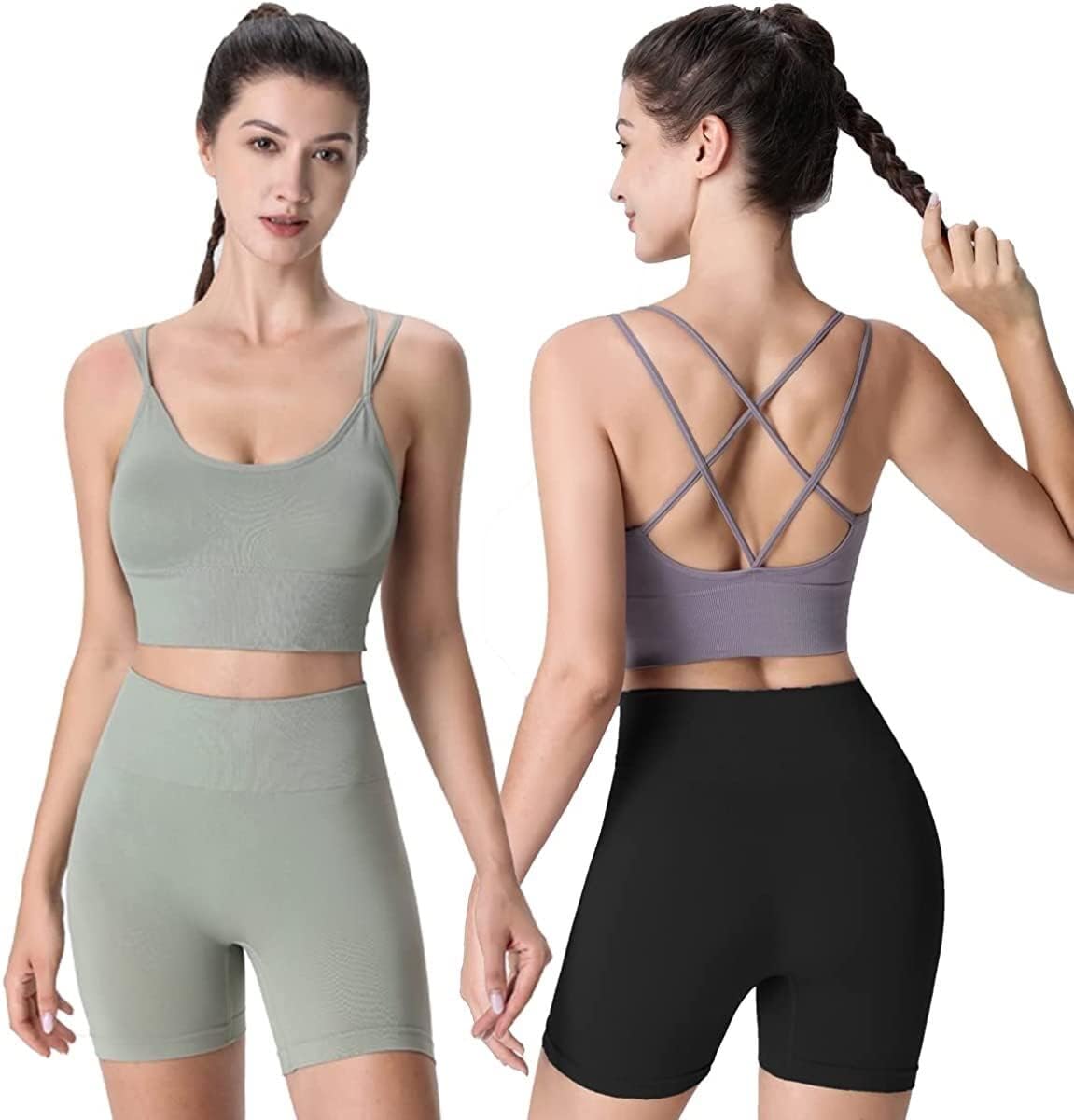 Sports Bras for Women Women Sports Bras Strappy Cross Back Padded Longline Workout Yoga Bra