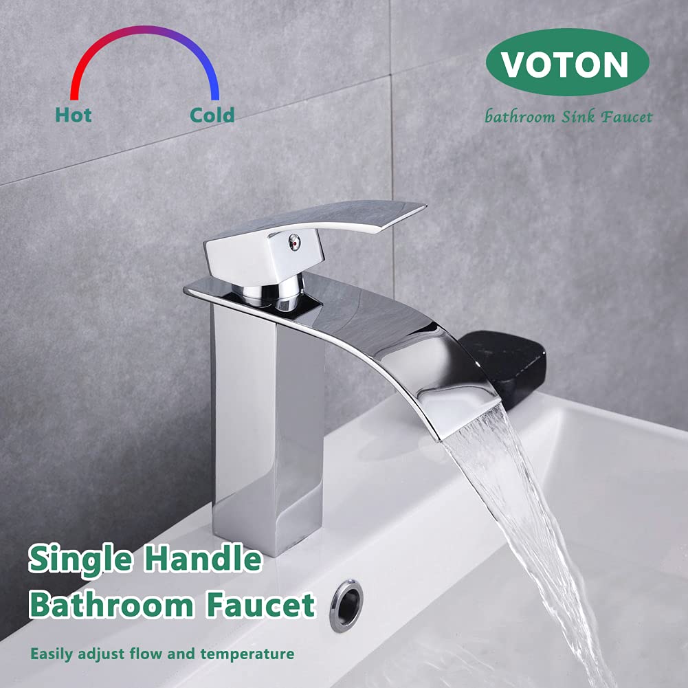 VOTON Bathroom Faucet Chrome Faucet for Bathroom Sink Single Handle Single Hole Bathroom Sink Faucet 1 Hole with 3 Hole Deck Plate, Rv Lavatory Vessel Faucet