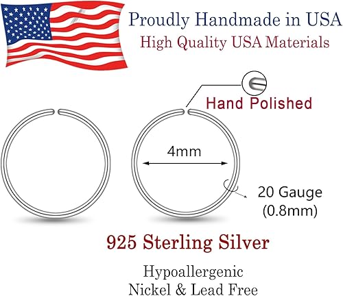 Miniatura 1 de 4mm Super Tiny Cartilage Hoop, Helix Hoop Earring, Tragus Piercing Jewelry Sterling Silver 20g 4mm -12mm