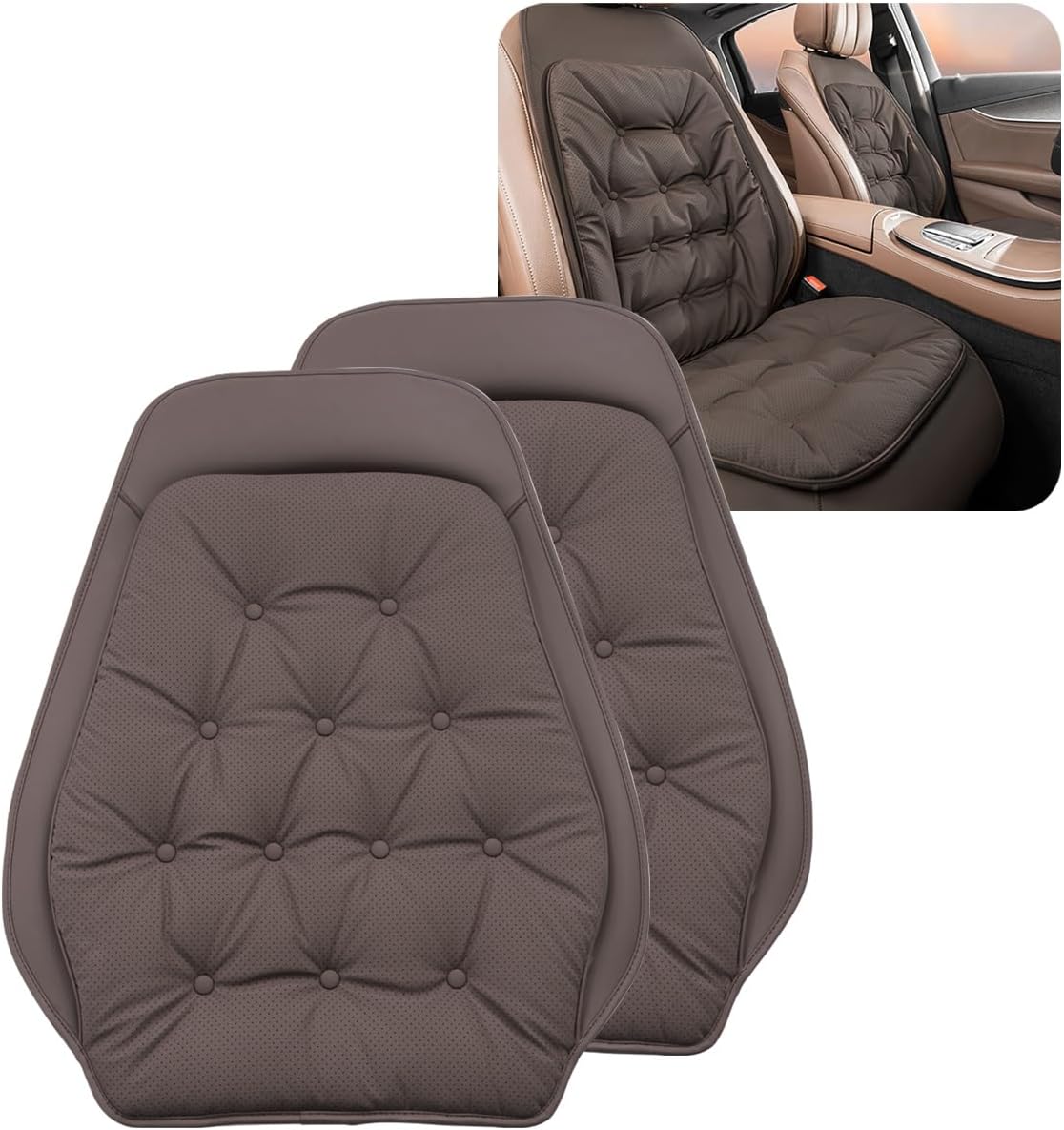 ontto Cooling Car Seat Cushion,Universal Auto Seat Back Lumbar Covers for Most Vehicles,Ventilated PU Leather Seat Protector for Driver and Passenger Seats,Dark Brown(2 PCS)