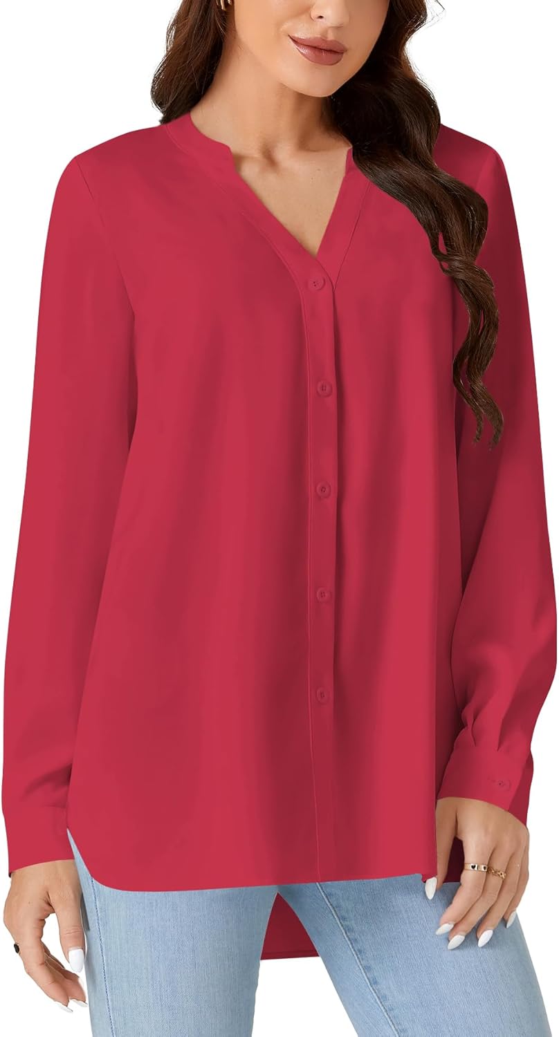 KIFOVEN Women's Button Down Long Sleeve Shirt V Neck Loose Dressy Casual Work Office Blouse Top - Image 4