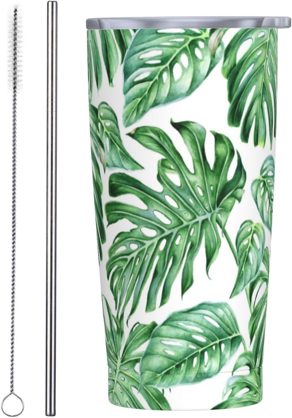 Kaireno Tropical Palm Leaves Tumbler Stainless Steel Insulated Tumblers with Lid and Straw Reusable Hawaiian Plants Coffee Travel Mug Tea Drinking Wine Cups Unique Gifts for Women 20 Oz