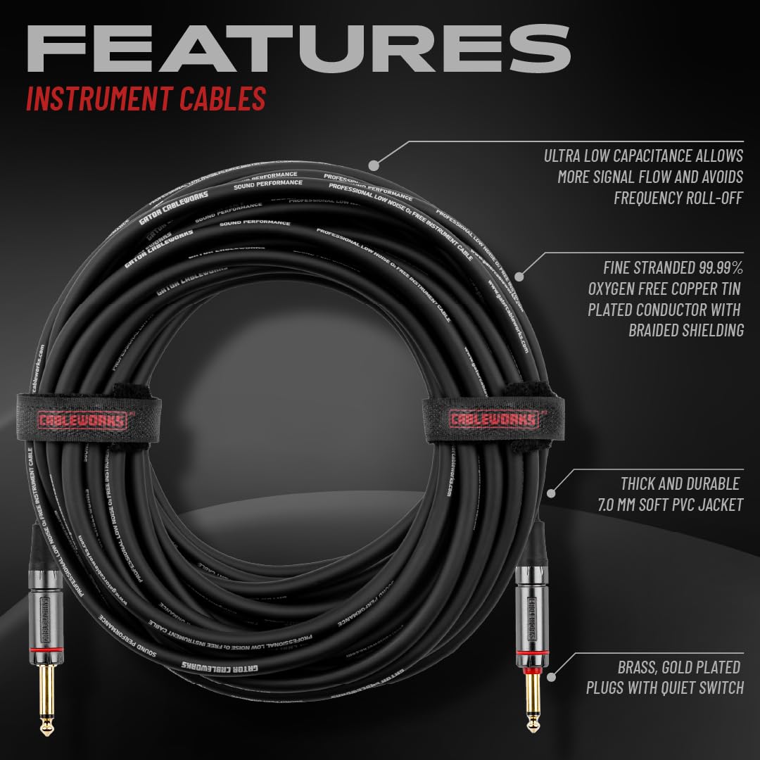 Gator Cableworks GCWH-INS-30QT Headliner Instrumentenkabel 9 m – gerade auf gerade – robust & flexibel