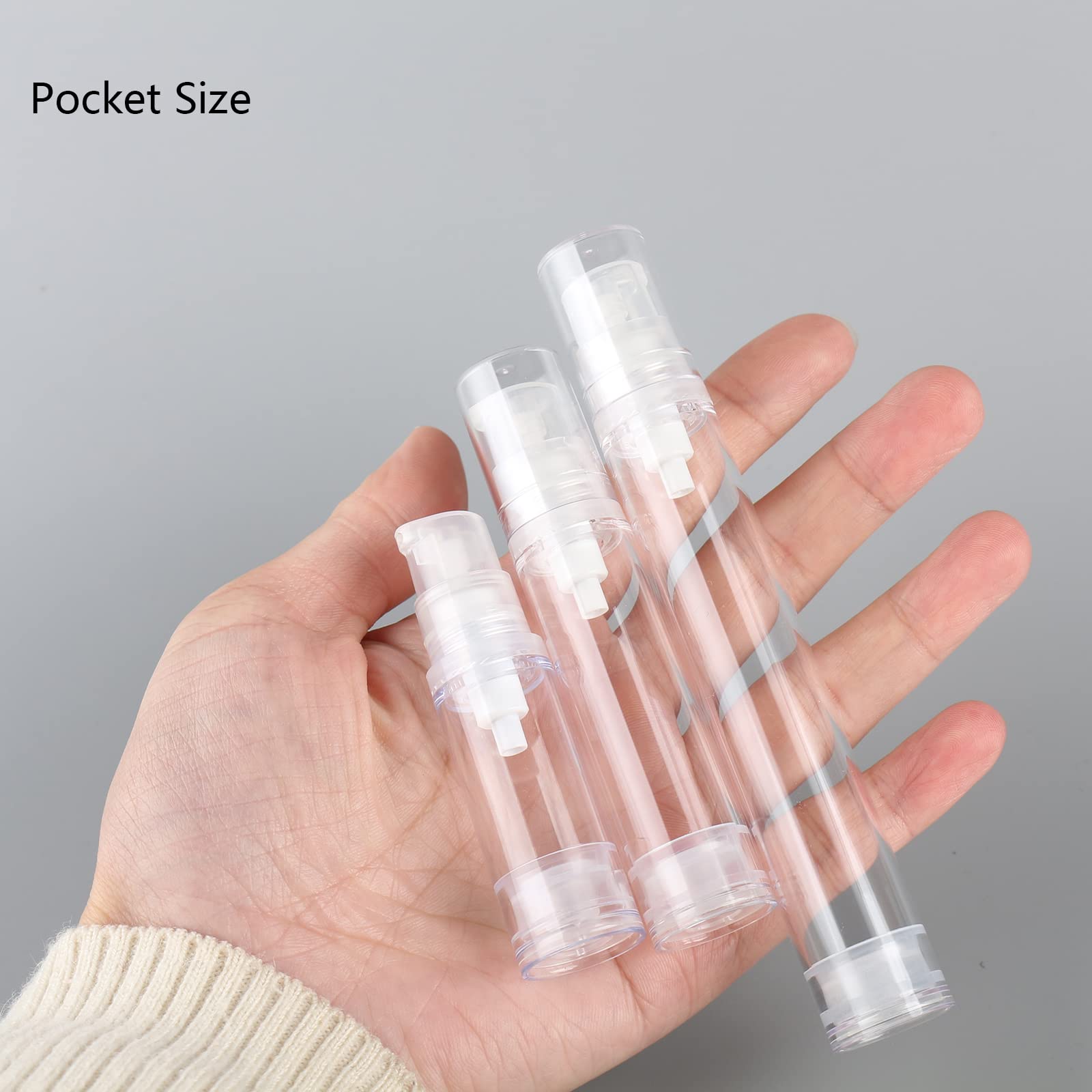 100 Pièce Petit 10ml Flacons Pompes à Lotion Airless de 10 ML Transparent avec Pompe Transparent, Vide Récipient Cosmétique Bouteille de Crème - Aucun Tube REQUIS - Rechargeable