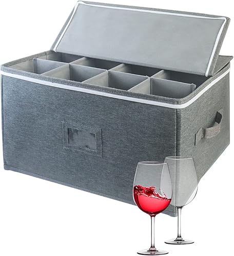 Boczif Cajas de almacenamiento para copas de vino, cajas de almacenamiento de copas con divisores, recipientes de almacenamiento de cristalería con