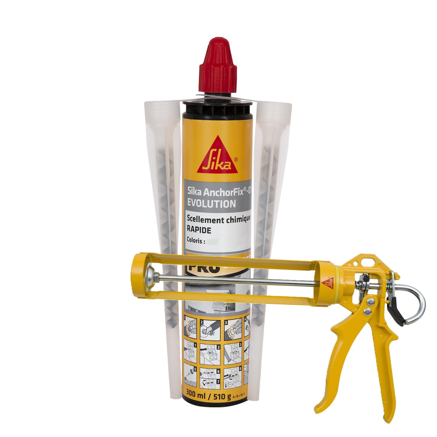 SIKA - Scellement chimique à prise rapide - Fixation d'objets lourds - Int/Ext - Scelle store, volet, portail, radiateur - Ton pierre - 300ml + Pistolet d'application