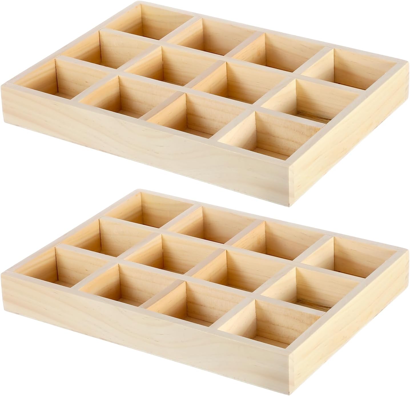 2 Pack Wooden Sorting Tray Grid Display Wood Divided Organizer Rectangular Vanish Finished Section Box for Rings Earrings Necklaces Bracelets (12 Compartments, 12.9 x 9.1 x 1.55 Inch)