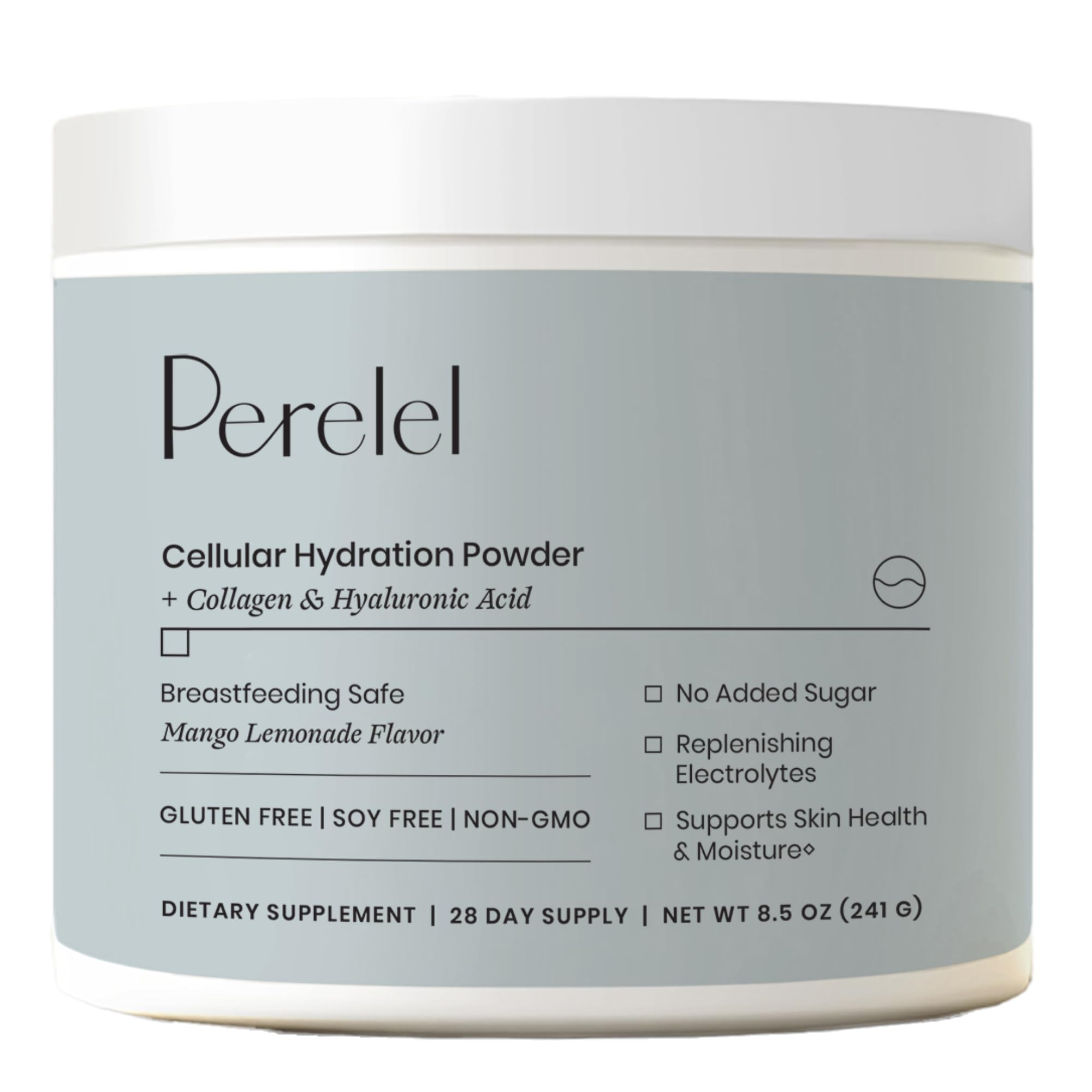 PerelelHydration Powder, Electrolyte Supplement with Collagen & Hyaluronic Acid, Mango Lemonade Flavor, Soy & Gluten Free, Non GMO, No Added Sugar, 28 Servings