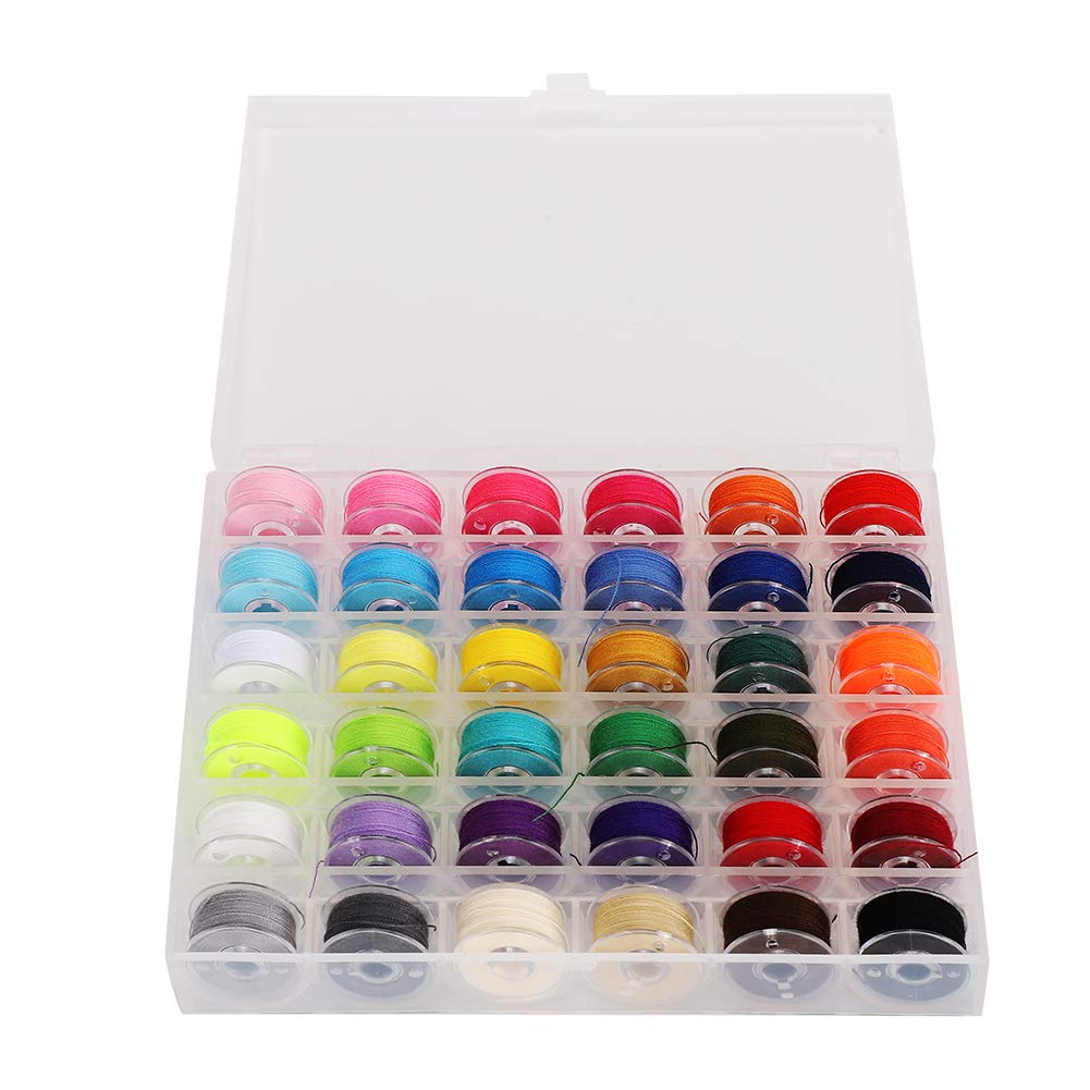 HERCHR Assorted Colors Sewing Kit, Bobbins and Sewing Thread with Bobbin Case for Variety Sewing Machine(36pcs)
