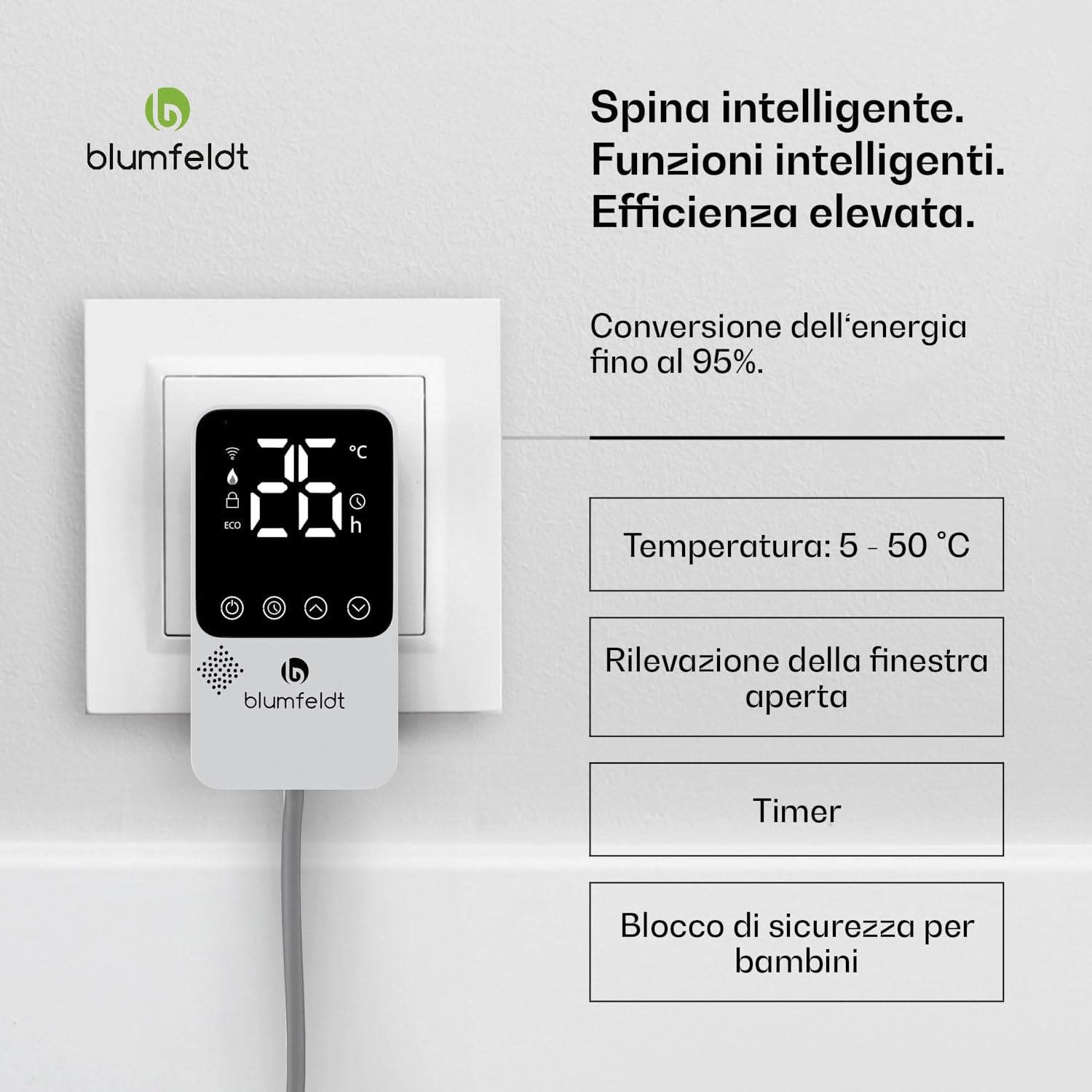 Blumfeldt Ogrzewanie ścienne na podczerwień 360W – Montaż ścienny, Zewnętrzny termostat, Sterowanie aplikacją, 95% efektywności, Do 6-10 m², Aluminium, Zabezpieczenie przed przegrzaniem, Łazienka