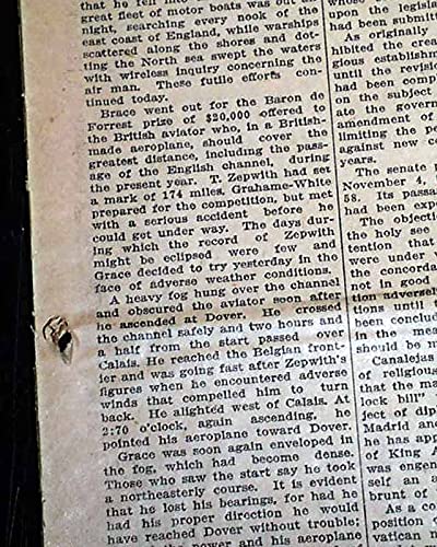 1910 Jorge Chavez Peruvian Avitor 1St Airplane Flight Over Alps 1910 Newspaper The Evening Tribune, San Diego, Sept. 23, 1910 #TOP3