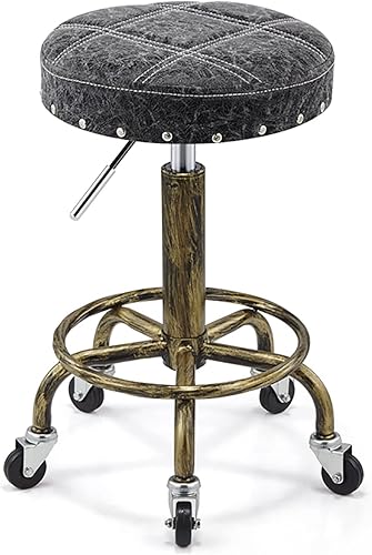 Miniatura 10 de XZSBDXHH Taburete giratorio retro de 360 con altura ajustable de 19.7 a 25.2 pulgadas, silla de trabajo de salón con 5 ruedas, cojín de piel