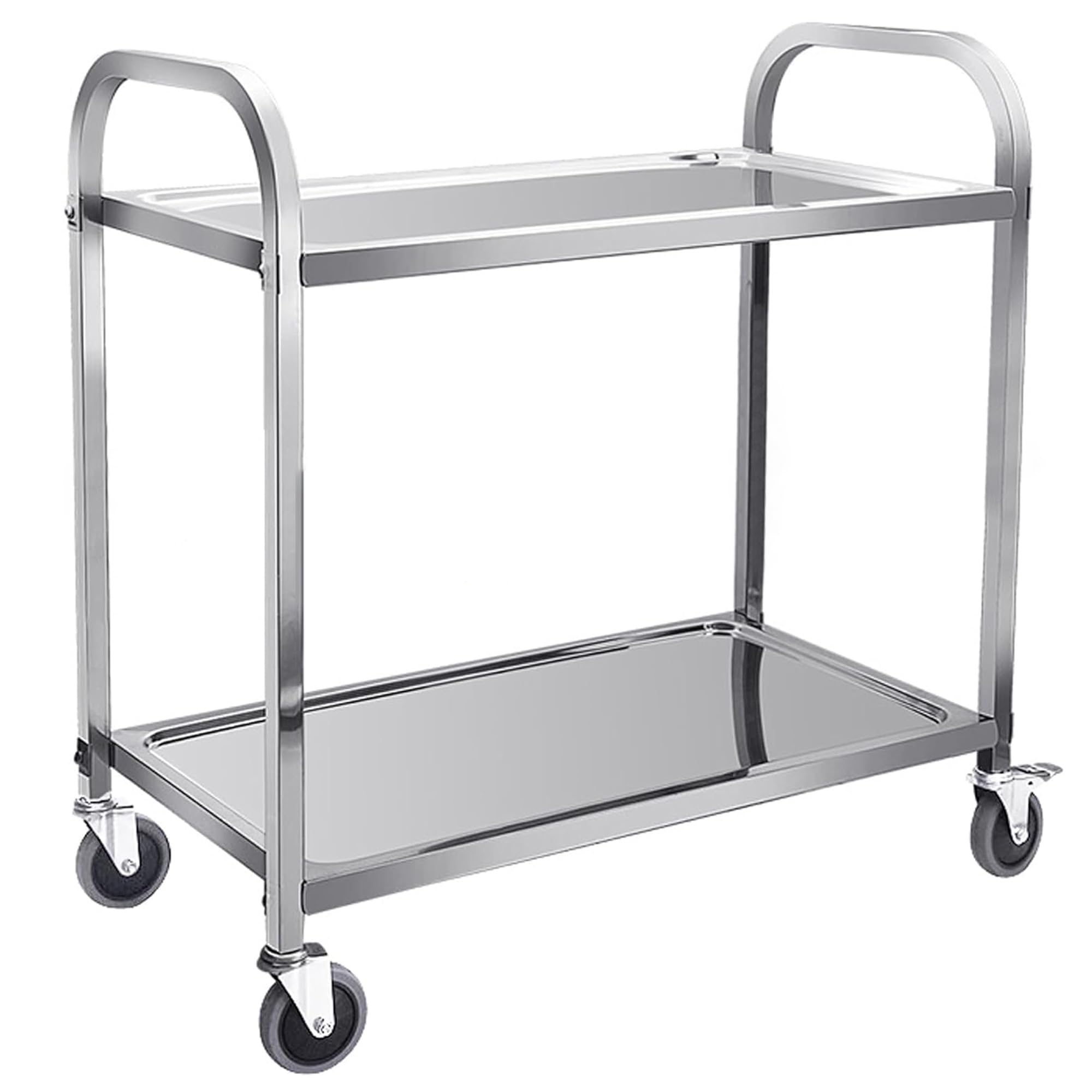 Servierwagen Edelstahl 0,8 mm dick, Küchenrollwagen 2/3-stöckiger Servicewagen mit Rollen und Bremsrad für Restaurants, Catering, Hotels und Privathaushalte(2nd Floor,L75xW40xH82cm)