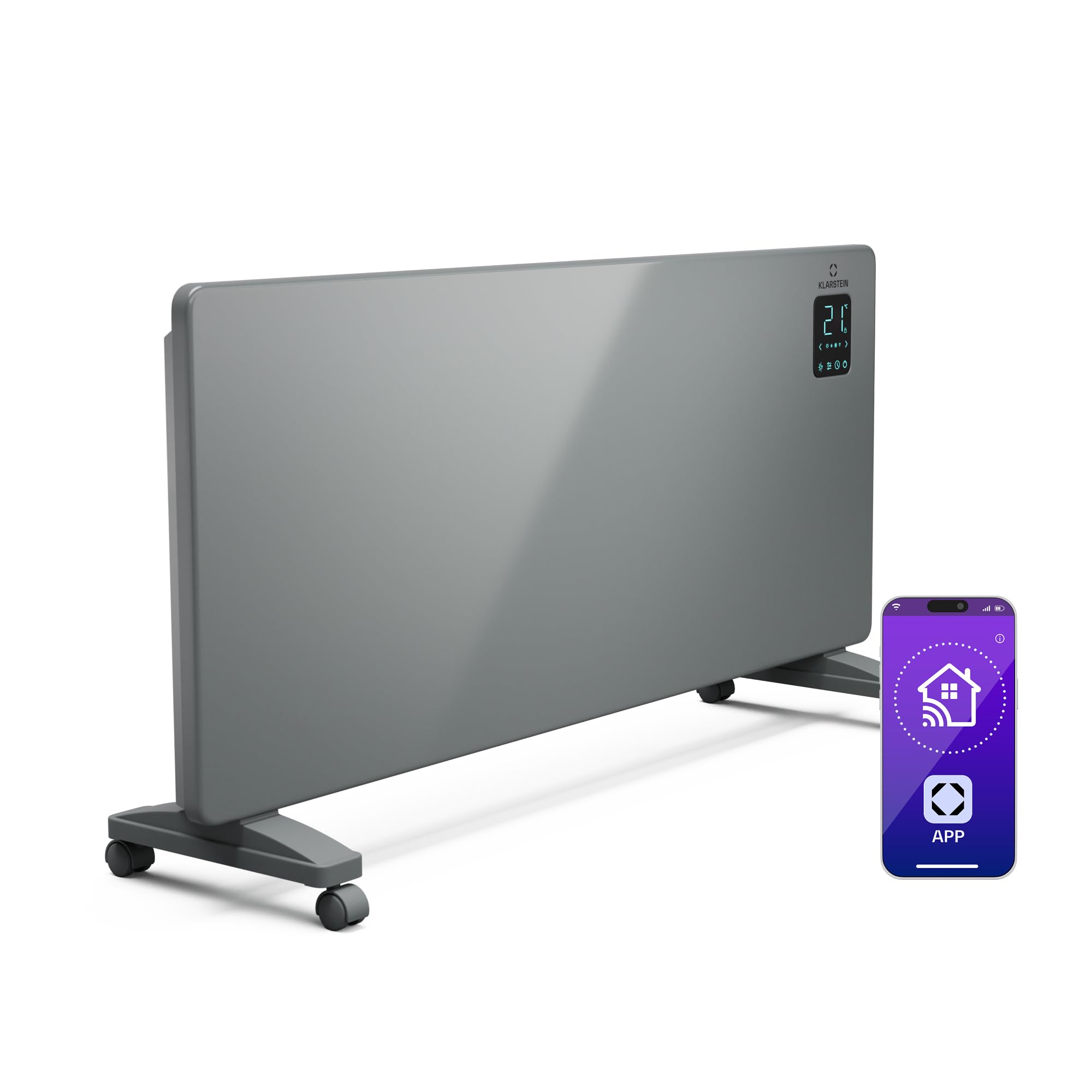 Klarstein Bansin Smart 2500 Grzejnik konwektorowy - 2500W, Sterowanie aplikacją, Montaż ścienny i wolnostojący, Element grzejny X-Shape, IP24, Grzejnik do pomieszczeń i ogrodów zimowych
