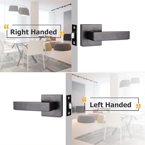 Miniatura 5 de Azdele Juego de manijas de puerta delantera, juego de manijas de puerta de entrada de bronce aceitado con palanca de puerta reversible para puertas