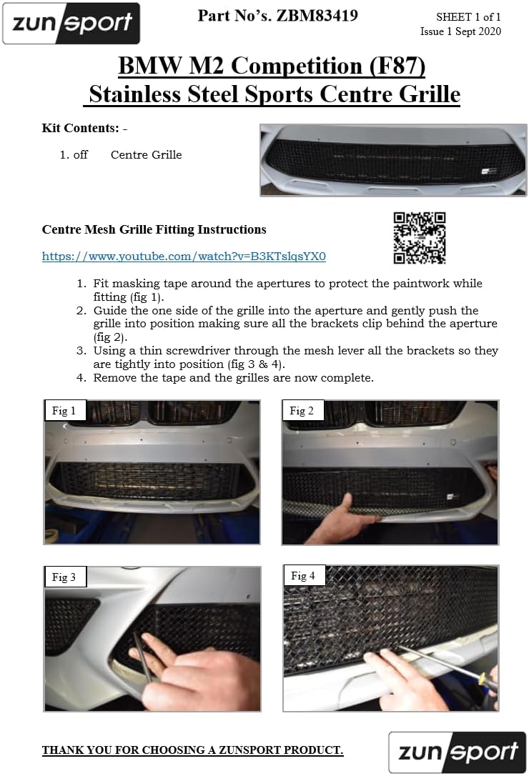 Zunsport Compatible With BMW M2 Competition (F87) - Front Grill Set - Black Finish (2019 -)