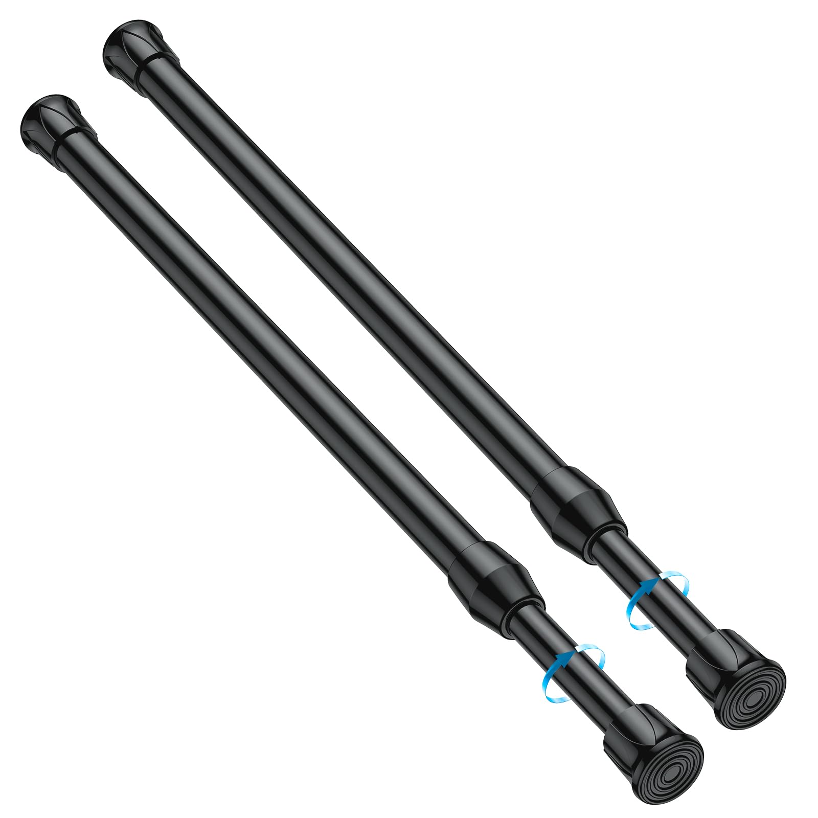 MEXAU 2PCS Small Tension Curtain Rod 11 to 19 Inch,Black Short Curtain Rods No Drilling,Loaded Expandable Spring Curtain Rods for Kitchen,Closet,Cupboard,Door,Bookshelf