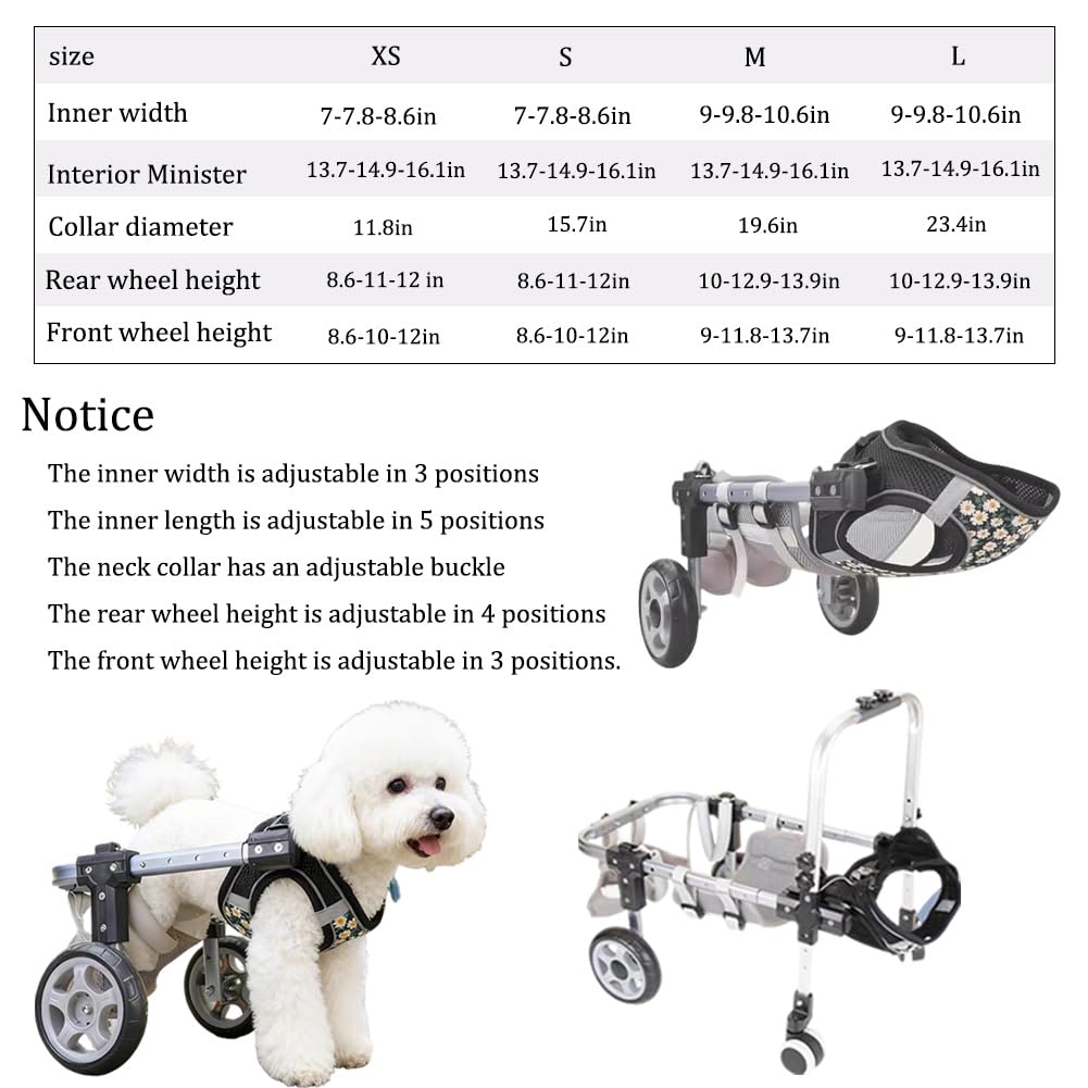 Dog Wheelchair for Small Medium Large Dogs, Adjustable 4-Wheel Mobility Aid, Lightweight Rehabilitation Brace (2 Wheels, L)