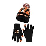 Ultra Game NFL Official Youth Super Soft Winter Beanie Knit Hat with Extra Warm Touch Screen Gloves, Cincinnati Bengals, Team Color 2, 1SIZE