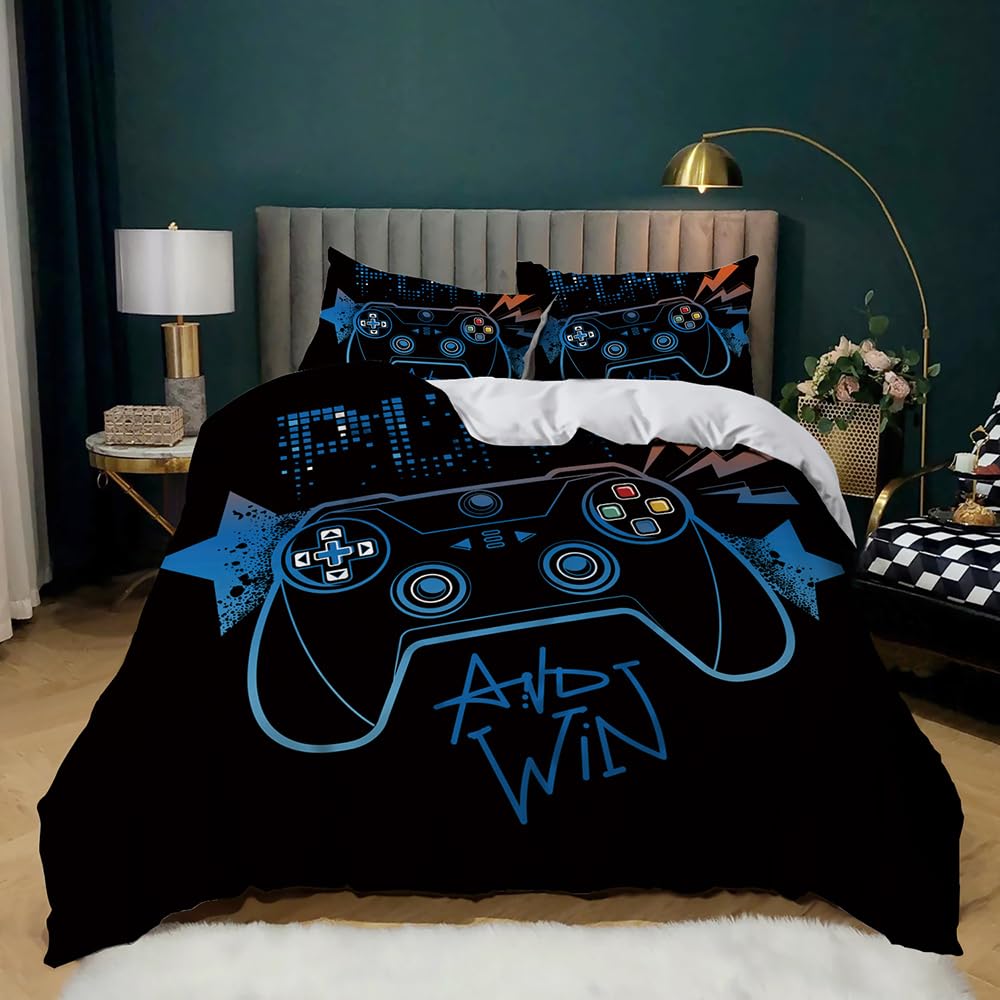 Housse de Couette Gamer 135x200 cm,3D Impression Parure de Lit Gamer,Housse de Couette Enfant en Microfibre + 2 Taies d'oreiller 50x75 cm