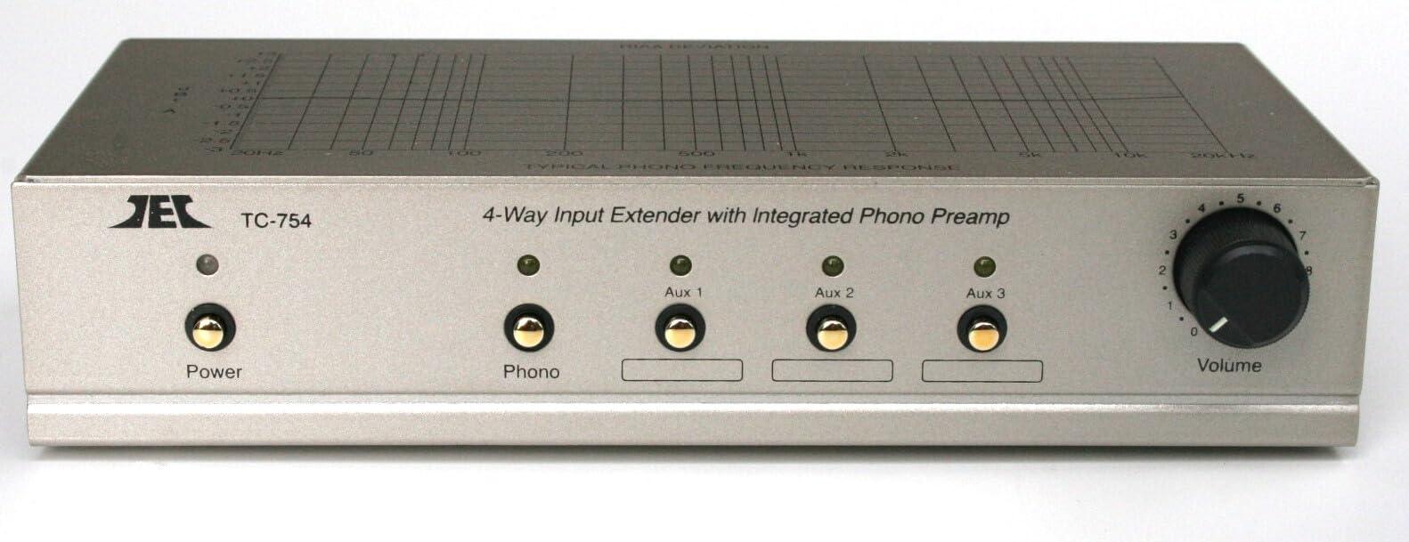 Technolink (TEC) TC-754 RIAA Phono Preamp (Pre-amp, Preamplifier) with Three Switchable Aux Inputs and Variable Output Level (Silver, 1 Amp (Higher Current) AC Adaptor)