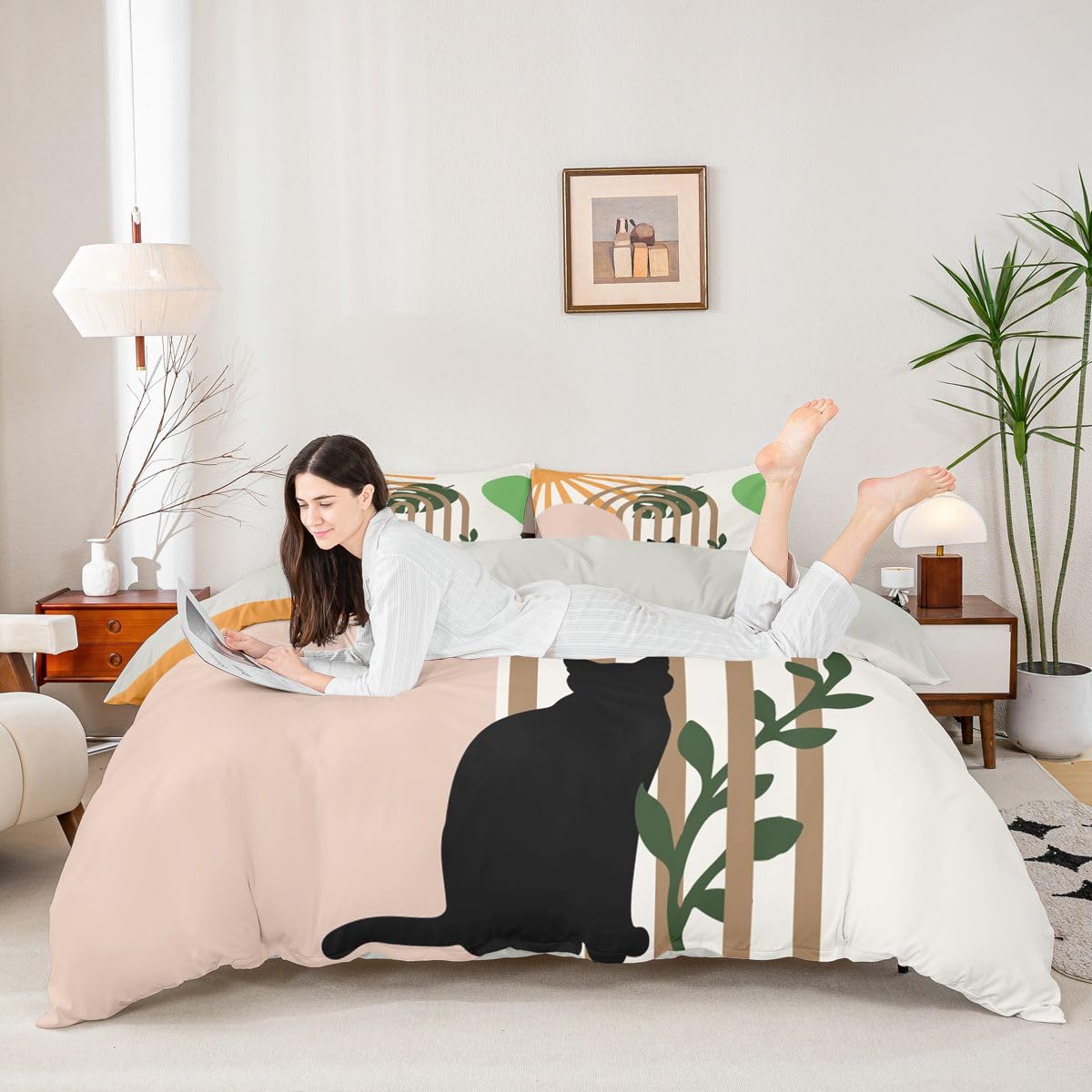 Homewish Boho geometryczny król zestawy pościeli z połowy wieku abstrakcyjny minimalizm poszewka na kołdrę śmieszne koty zwierzęta poszewka na kołdrę dla dzieci dziewcząt chłopców dorosłych tropikalne