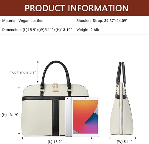 Miniatura 4 de Telena Bolsa de mano para laptop para mujer, bolsa de hombro de 15.6 pulgadas, maletín de cuero para mujer, bolsas de mano de gran capacidad