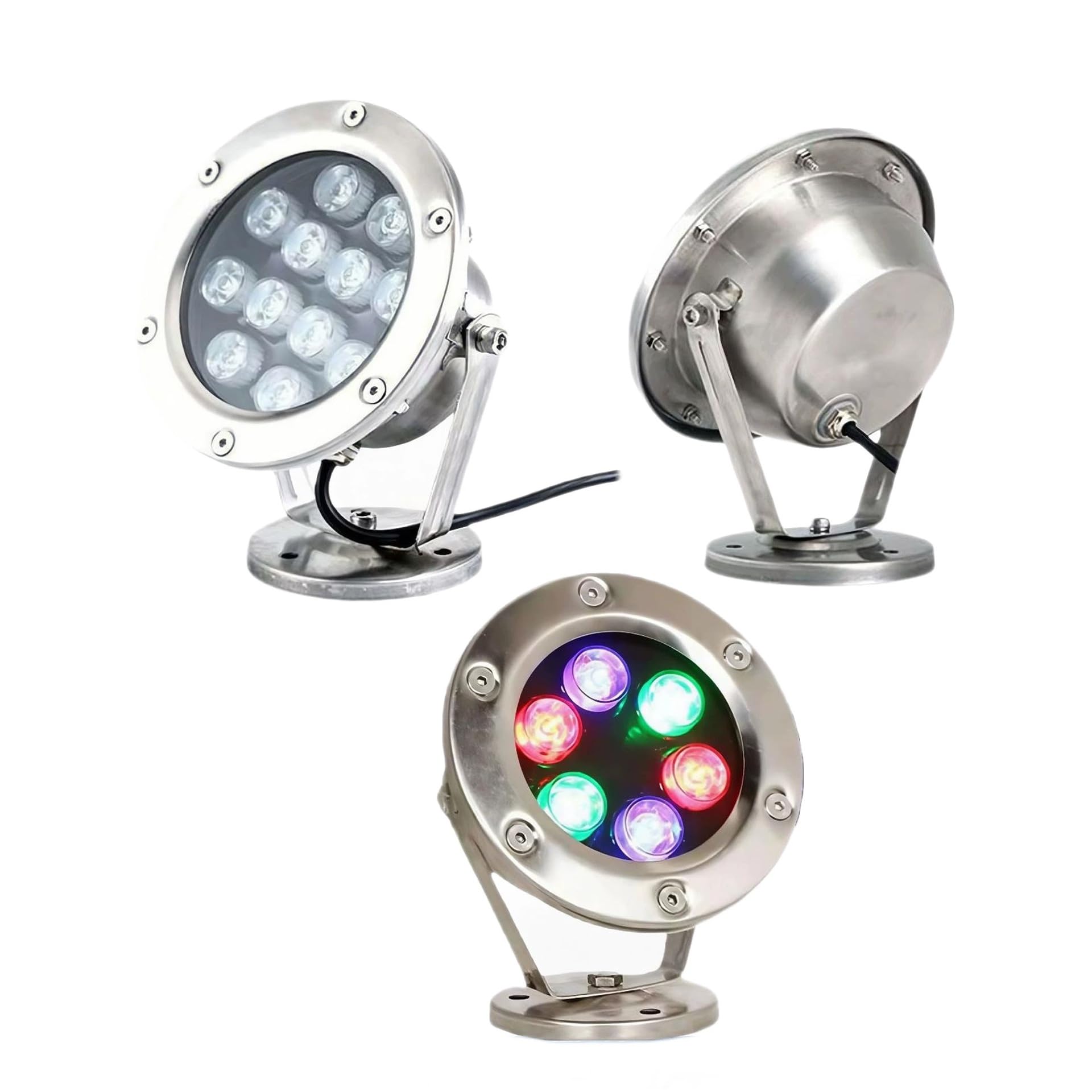 Lampa podwodna LED IP68 24V zanurzalny basen lampa dekoracyjna ze stali nierdzewnej do wodospadu ogrodowego regulowany uchwyt fontanna światła(RGB,24W)