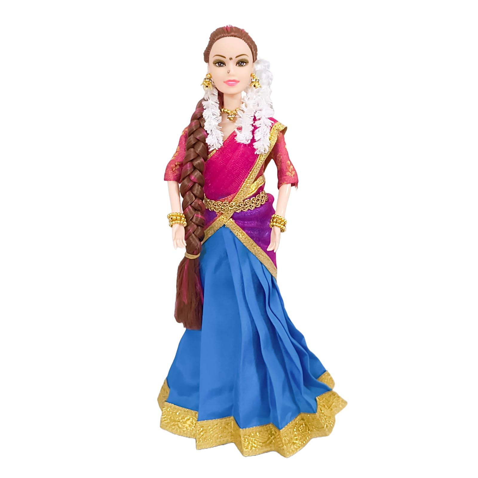 Maalona| Meenakshi | Inspiring Cultural Play for Kids | Indian Doll in Hand-Stitched Saree with Flower Garland, Nose Pin, & Bangles | Fully Foldable (11.3 inch, Blue & Pink) (B0D67D9KSK) Amazon Price History, Amazon Price Tracker