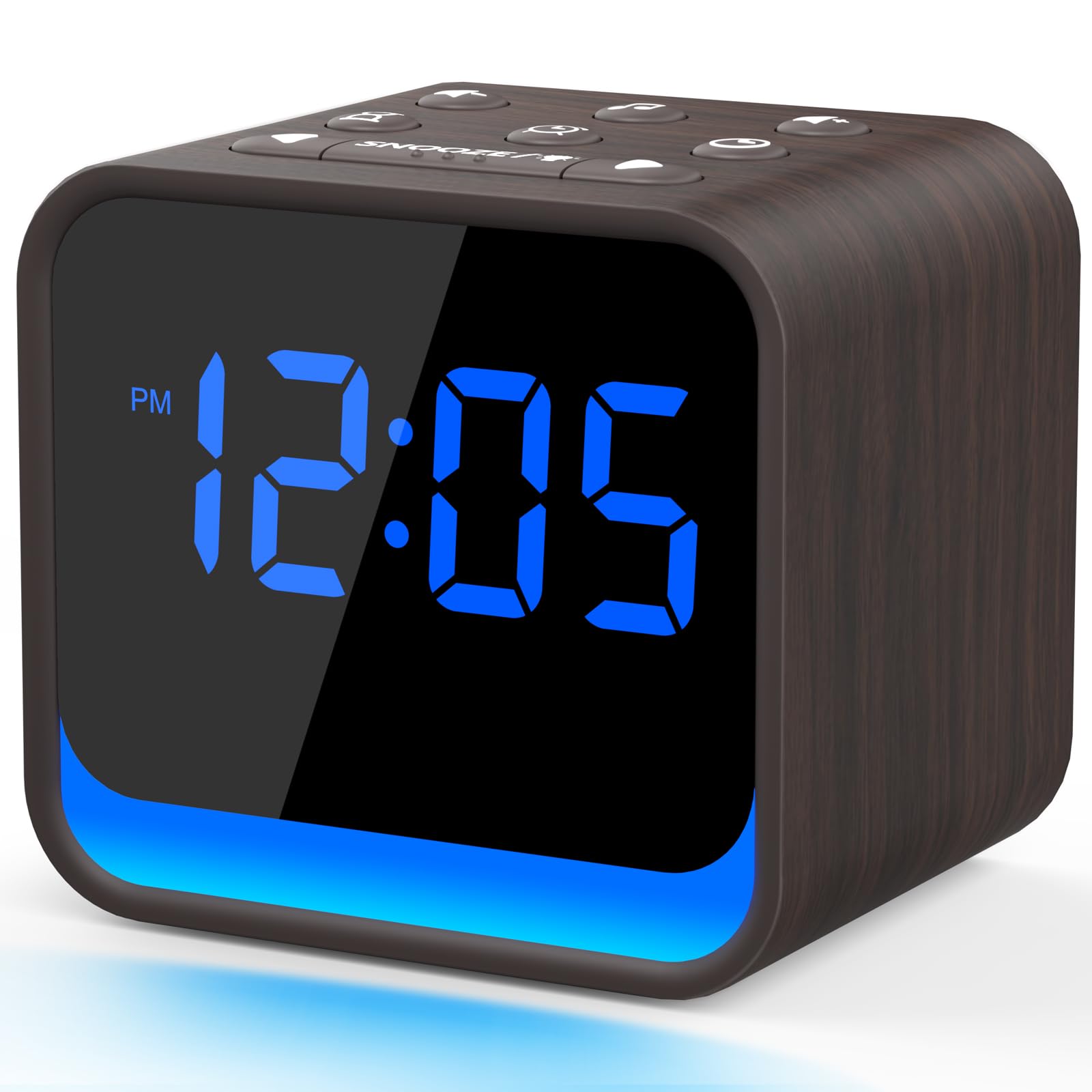 Housbay Holz Sound Machine Wecker für Schlafzimmer - Sanftes Aufwachen mit Vogelgezwitscher, weißes Rauschen zum Schlafen, kleine Digitaluhr für telefonfreie Routine - Walnussholz