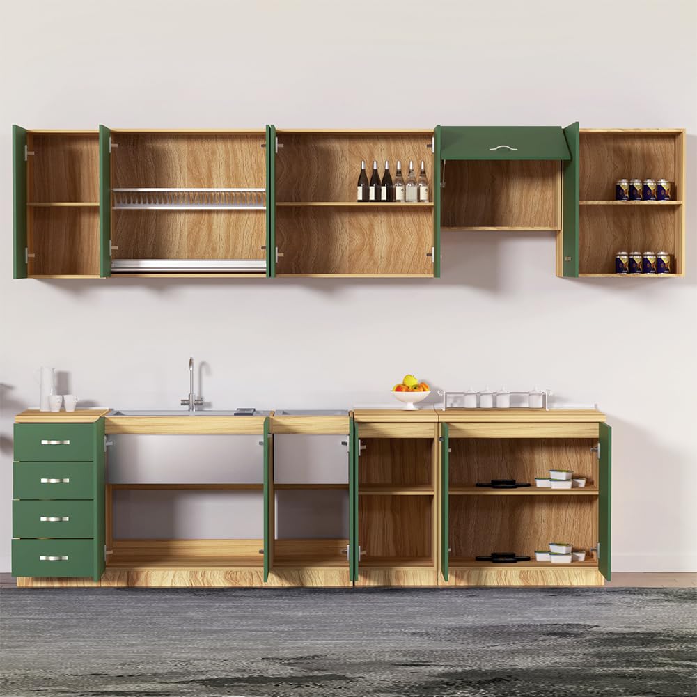 Shally Dogan Pensile da Cucina, Sopracappa, Armadio in Legno Armadietto Multiuso da Muro a Ribalta Spazioso, Dimensioni 60 x 32 x 49H cm (Verde)