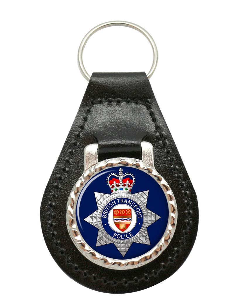Giftshop Uk Unisex Black Leather And Silver Metal British Transport Police Leather Key Fob