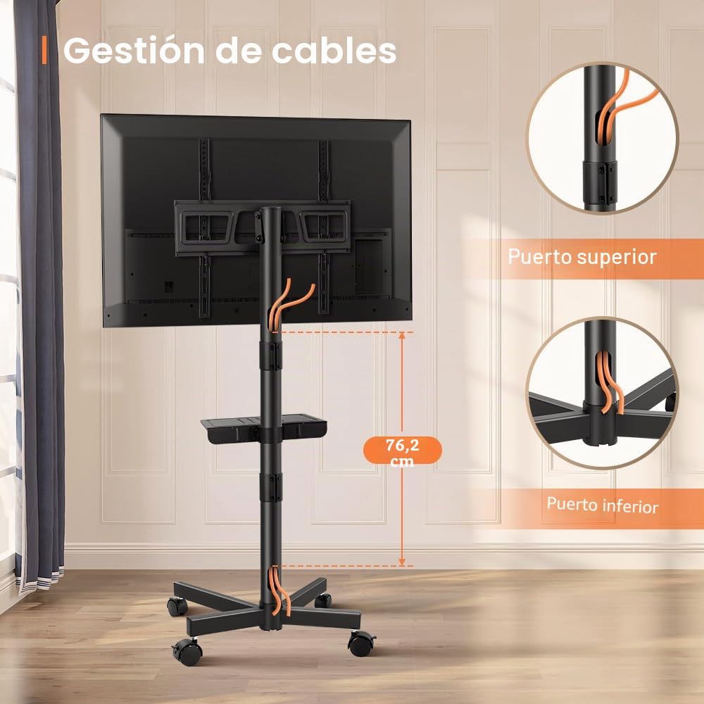 KKTONER Móvil Soporte de TV para 23-60 Pulgadas, Soporte de Piso con Ruedas, Altura Ajustable, para Televisores de hasta 40 kg