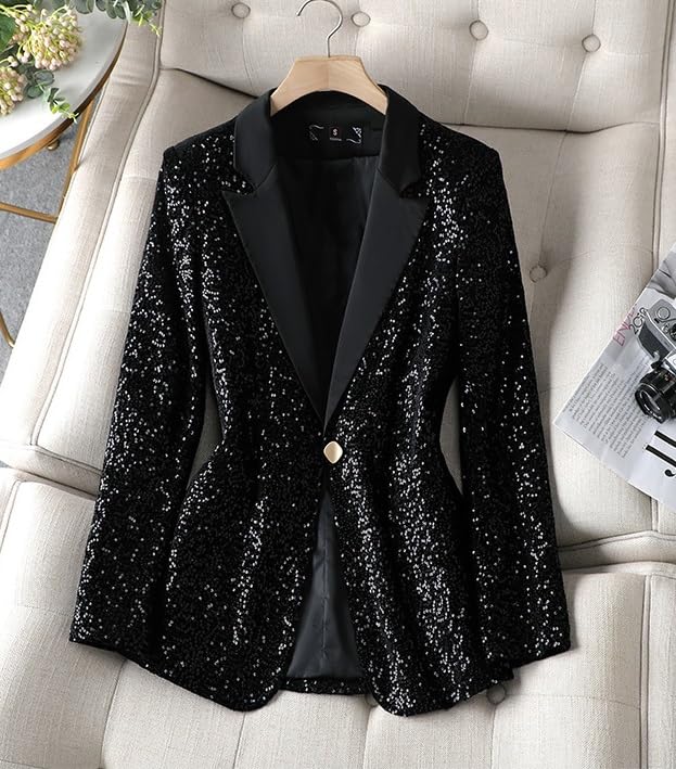Blazers for Women Business Casual Petite Office Long Sleeve Shiny Sequins Suit Jacket for Holiday Party JNZJK0014