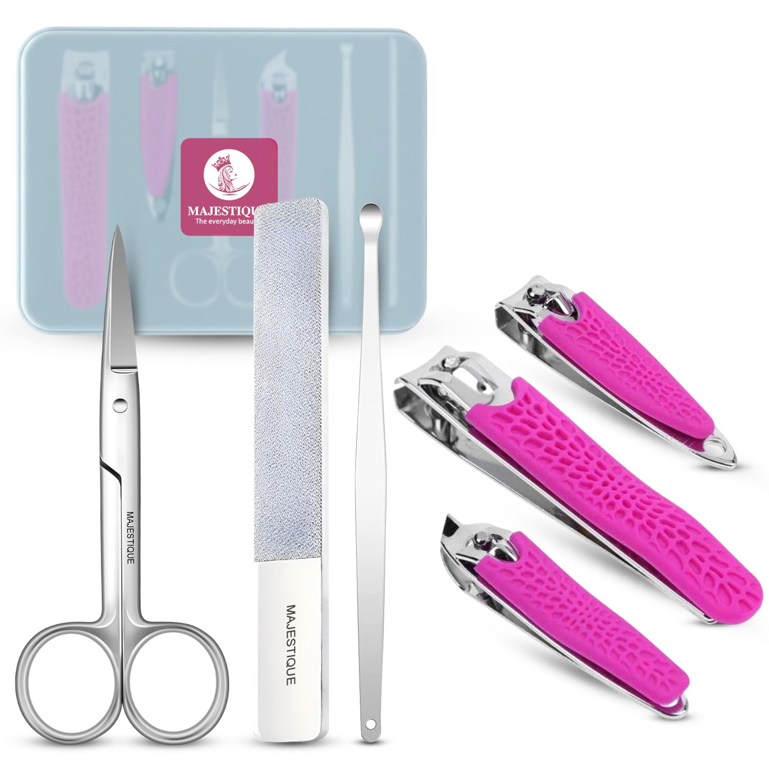 Majestique 6-in-1 Nail Care Kit | Premium Manicure & Pedicure Set with Stainless Steel Tools | includes nail clippers, scissors, tweezers, nail file, and cuticle cleaner | Portable Travel Grooming Kit for Men & Women-image-47