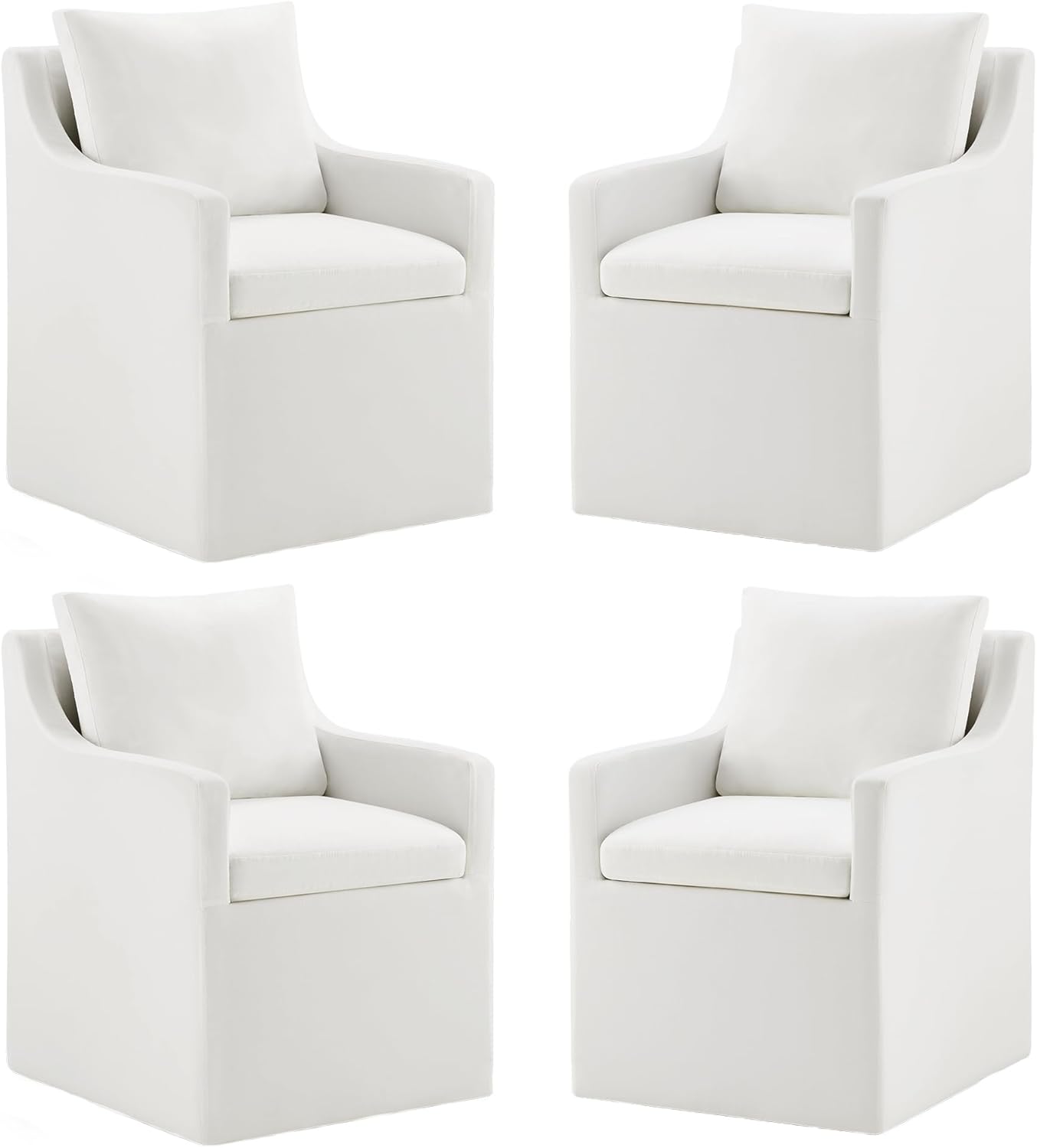 INCOMPLETE Upholstered Dining Chair with Casters Armchair Cover Replacement Side Deskchair with Rollers for Diningroom Living Room,Cream,4 PCS Cream 4 PCS