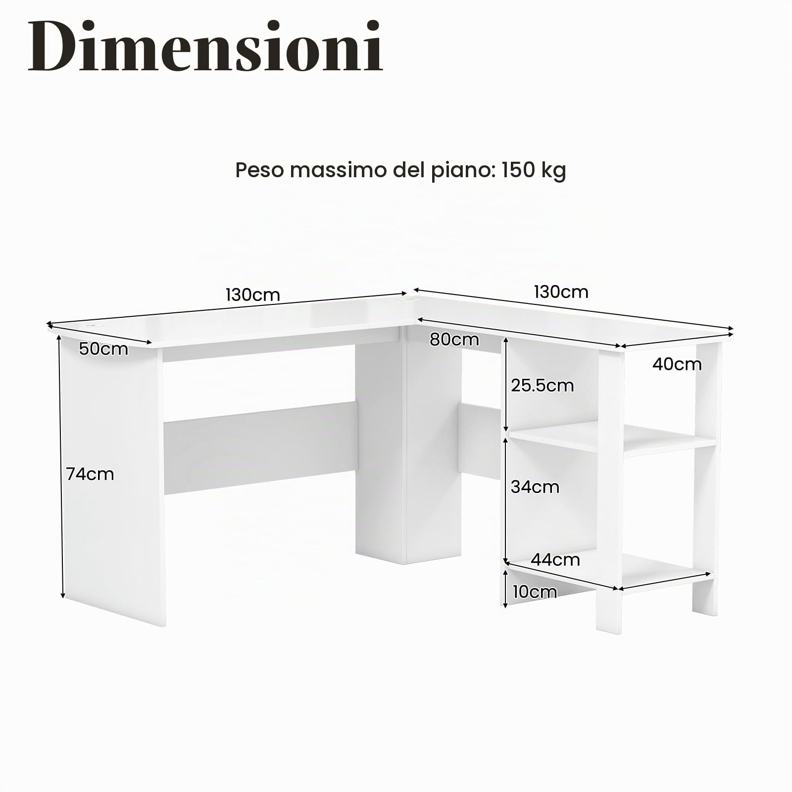 LIFEZEAL Scrivania Angolare a L, Grande Scrivania da Ufficio ad Angolo per 2 Persone, Postazione di Lavoro Porta Computer, Salvaspazio, Ripiano Rimovibile, per Casa, Ufficio, Studio (bianco)
