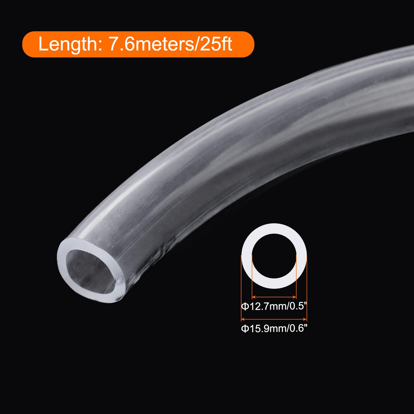 QUARKZMAN Tubo In PVC Trasparente 12.7mm x 15.9mm 25ft Tubo Plastico PVC Flessibile Per Acquari Tubo Per Acqua Per Acquari Tubature Industriali Pompa 1/2" ID 5/8" OD Con 2 Pezzi Di Fascette