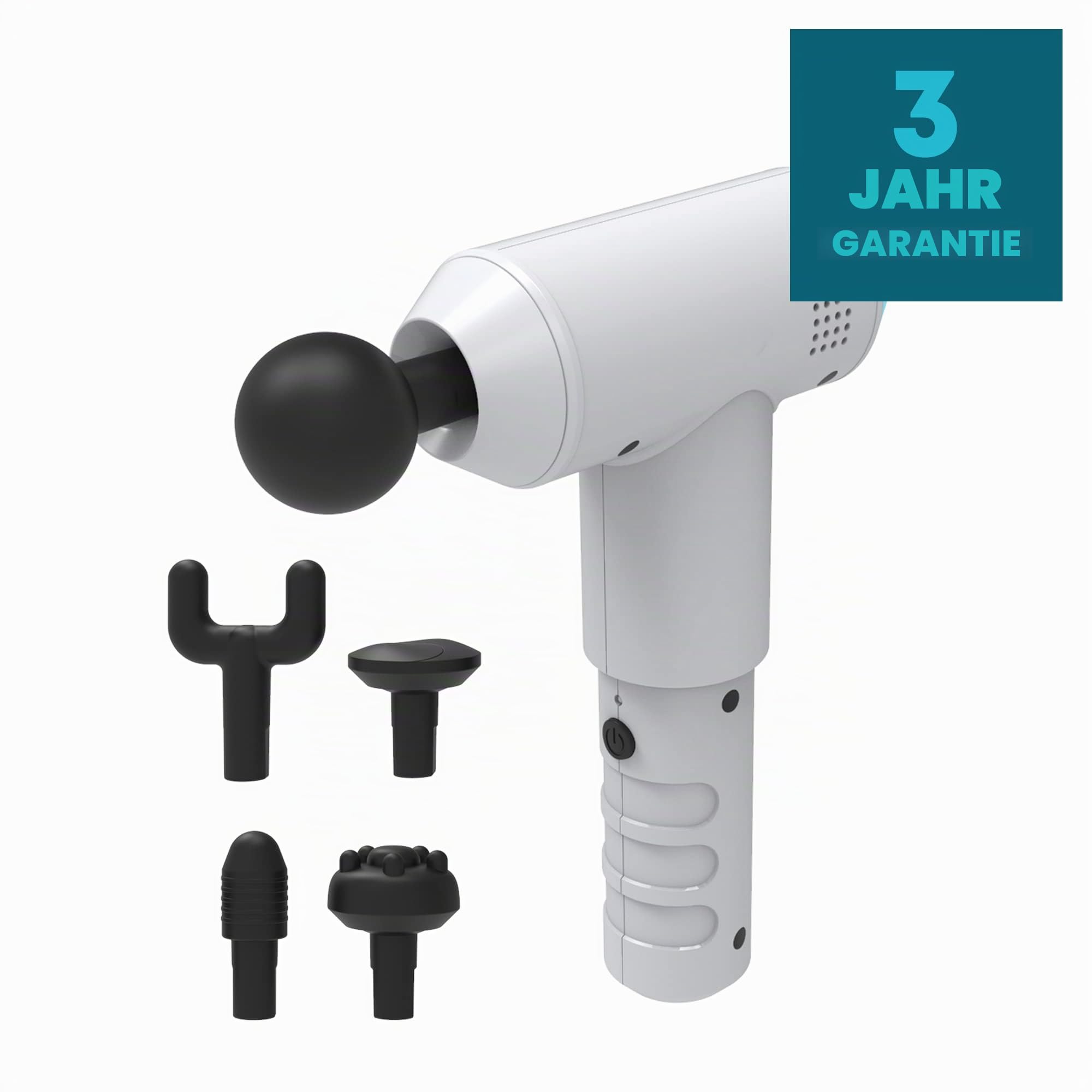 HoMedics Mini Massage Gun | Massagepistole | Tragbares Physiotherapie-Massagegerät, professionelle Physio-Tiefenmassage, Massager für die Faszien, 5 Massageköpfe, kabellos, wiederaufladbar - Weiß