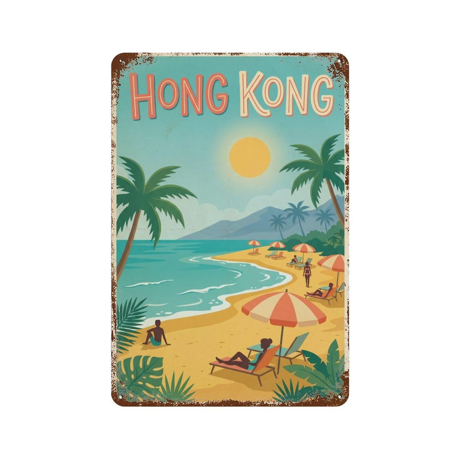 Metal Tin Sign Vintage Travel Hong Kong Beach