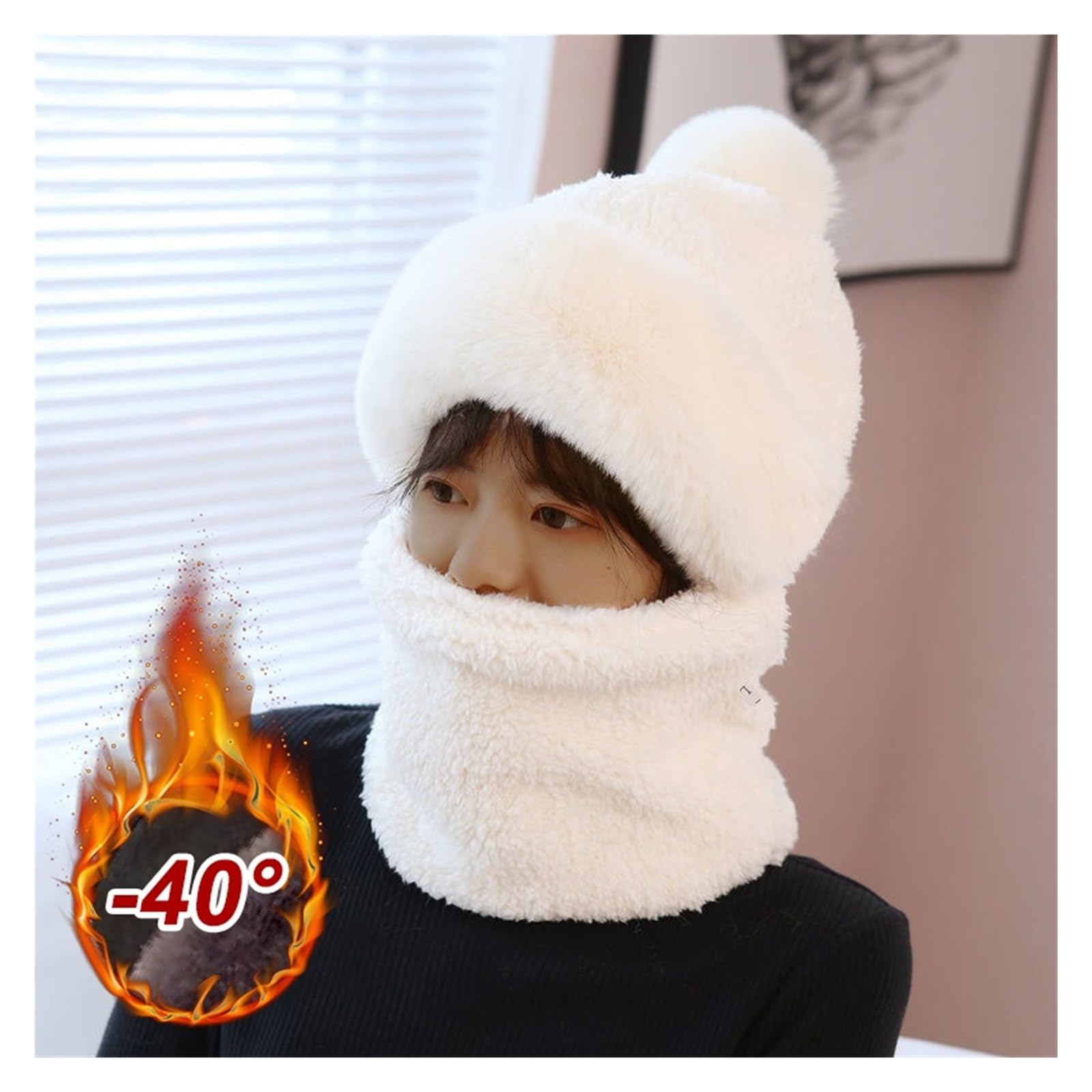Generisch Winter Scarf Set Hooded for Women Plush Neck Warm Outdoor Ski Windproof Hat Thick Fluffy Beanies(Khaki,4PCS)
