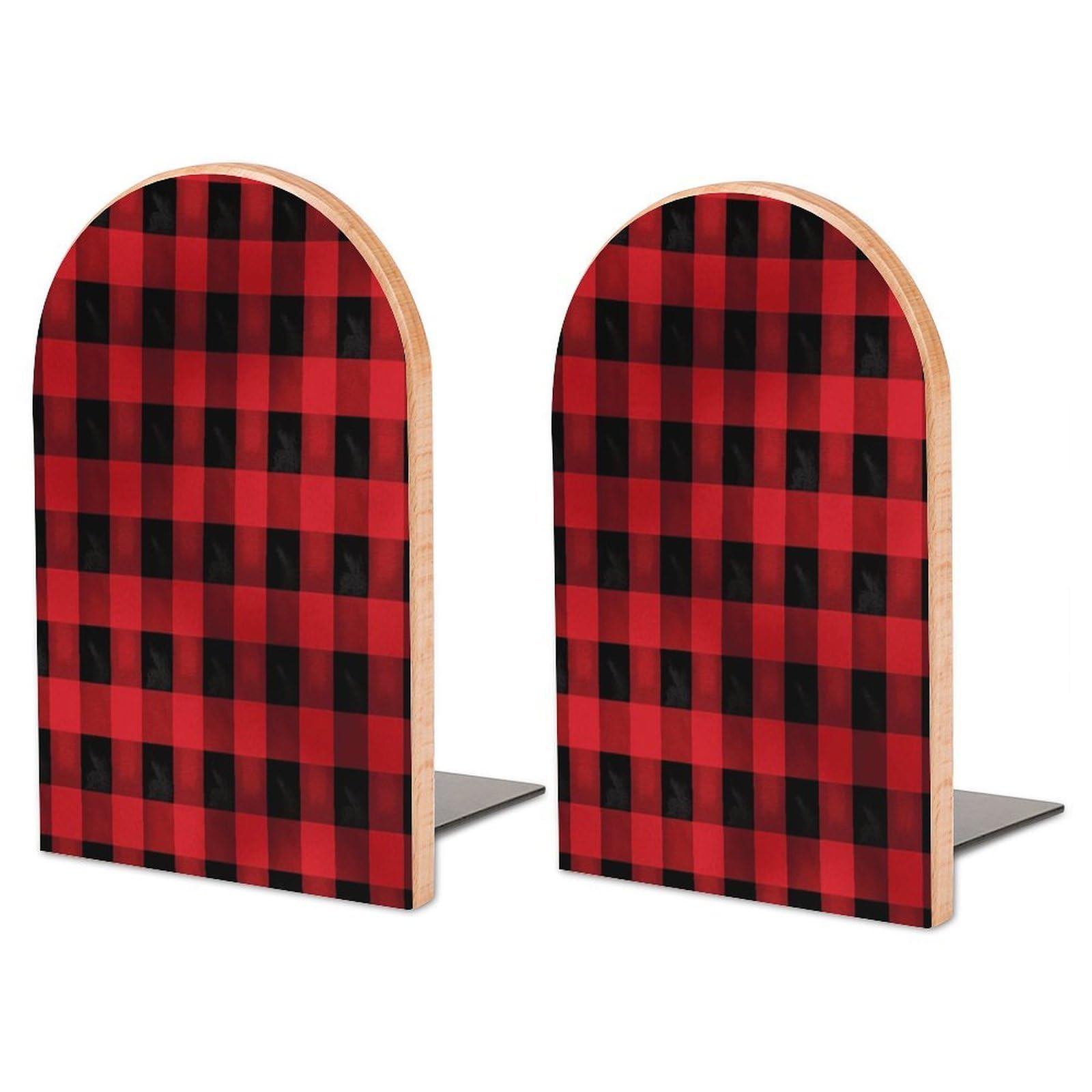 Sujetalibros de madera modernos con diseño de cuadros rojos para estanterías de hogar