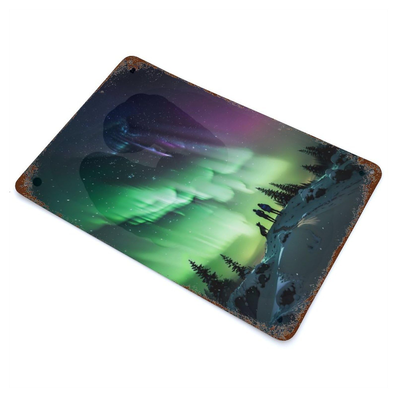 Garage Style Aurora Connection Night Rusty Metal Tin Sign 11.8"x7.9", Farmhouse Wall Decor for Bar And Workshop