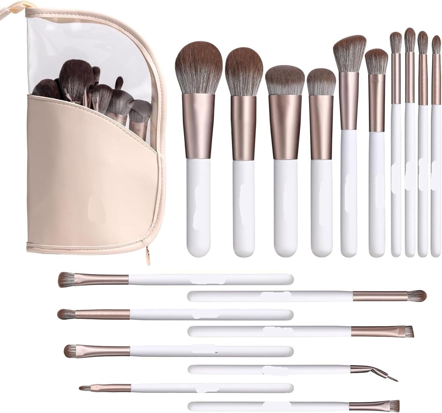 Make-up-Pinsel, Make-up-Pinsel-Set, Pinsel Mit Tasche, Weiß, Premium-Synthetik, 18-teilig, Qualitätswerkzeug