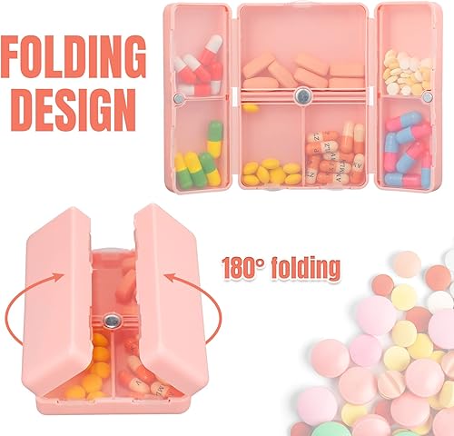 Miniatura 6 de Rtteri Pastillero plegable magnético, 7 compartimentos, pastillero portátil, pastillero semanal, organizador de pastillas, pastillero, organizador