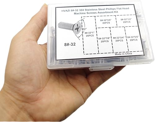 Miniatura 6 de HVAZI 8 # -32 304 Tornillos de máquina de cabeza plana Phillips de acero inoxidable Kit surtido (8 # -32)