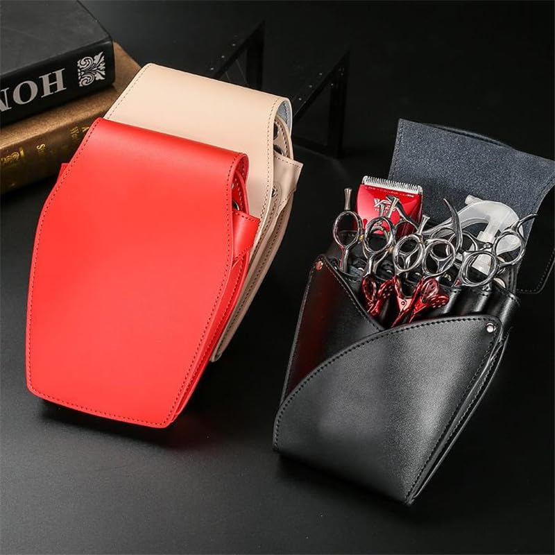 Borsa per parrucchieri per attrezzature Borsa for forbici da parrucchiere in pelle bovina con 5 tasche, borsa da barbiere, marsupio, forbici for toelettatura animali, borsa da barbiere professionale